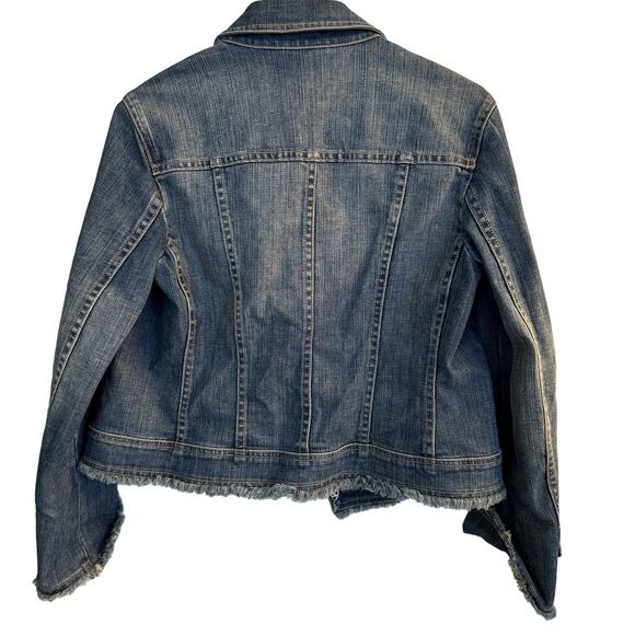Talbots Jacket Women's Blue Denim Fray Pocket Design Button Down Jean Sz 8 - Picture 3 of 7